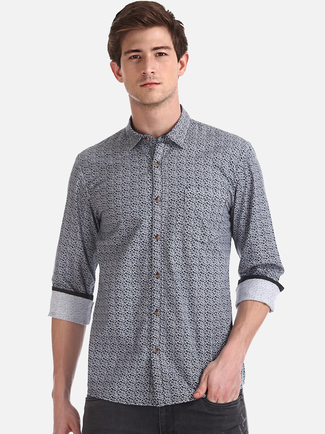 

Ruggers Men Grey Regular Fit Printed Casual Shirt