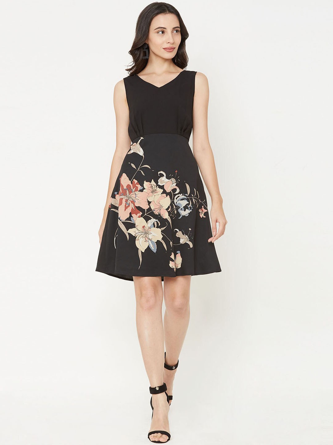 

MISH Women Black & Pink Floral Printed A-Line Dress