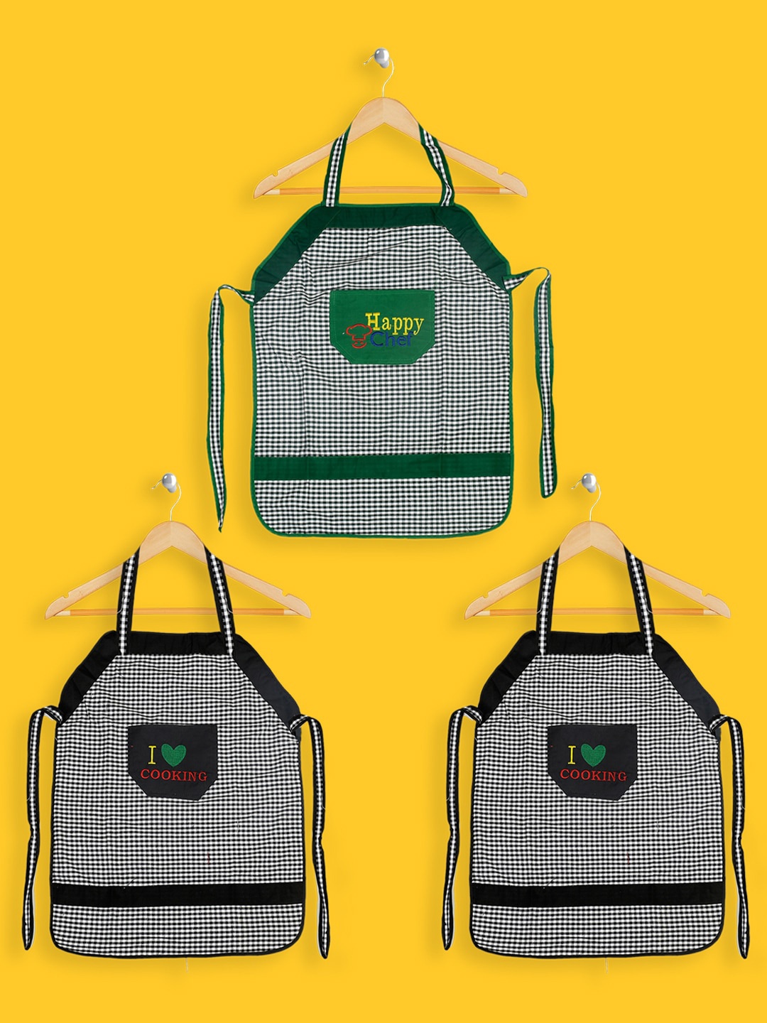 

Kuber Industries Unisex Pack Of 3 Checked Waterproof Kitchen Apron, Green