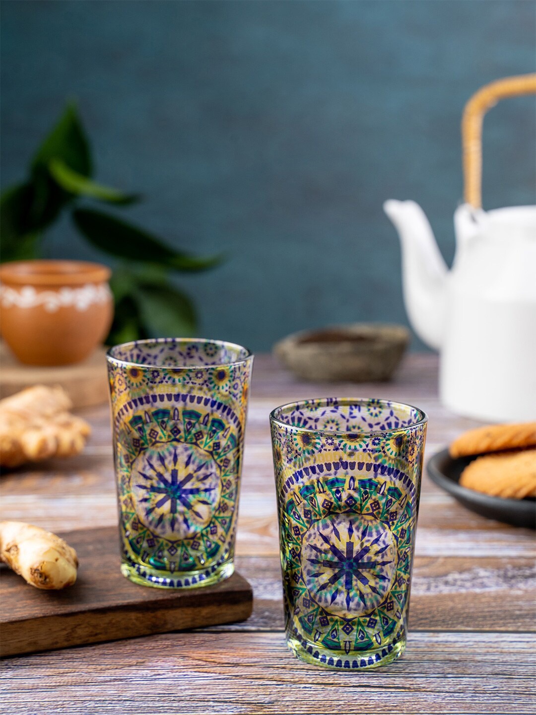 

Kolorobia Multicolored Set of 2 Moroccan Inspired Chai Glass, Multi