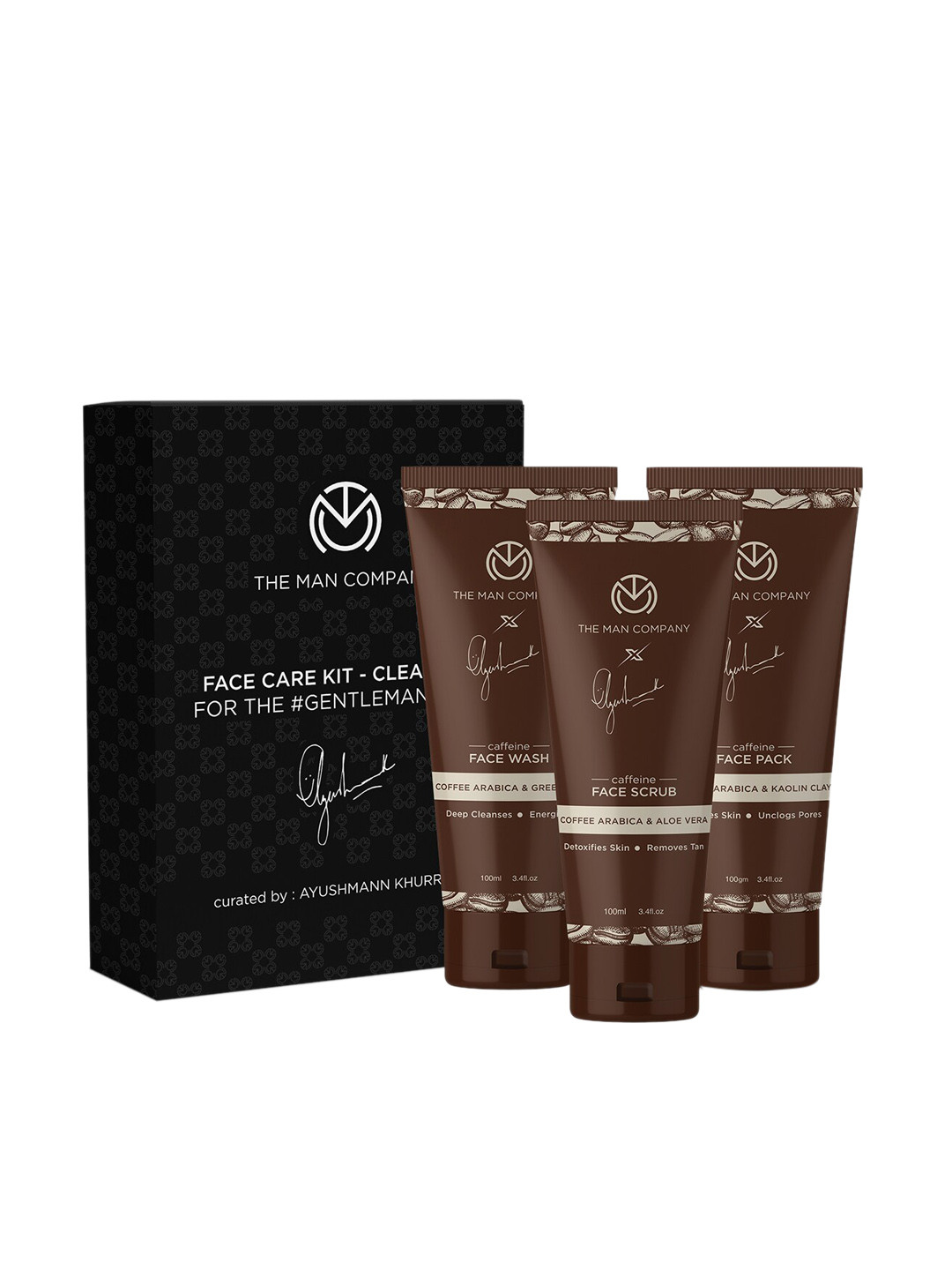 

The Man Company Caffeine Cleansing Face Care Kit (Face Wash + Face Scrub + Face Pack), Coffee brown