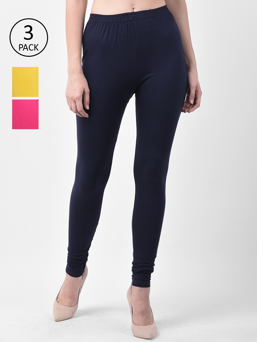 

GRACIT Women Pack of 3 Solid Leggings, Pink