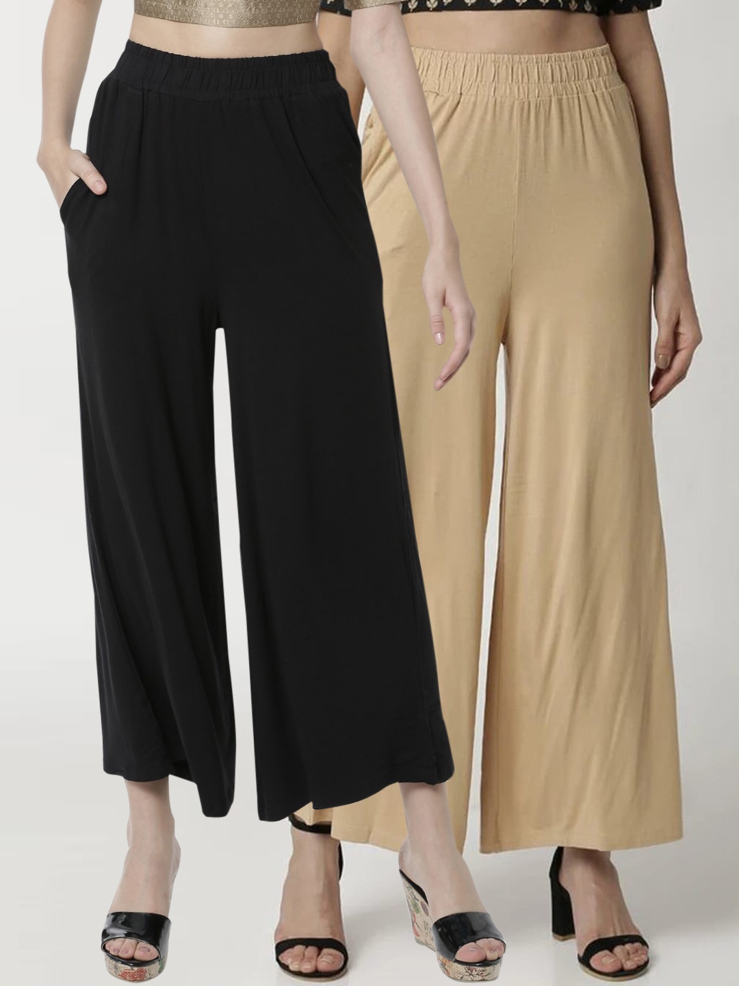 

De Moza Women Pack Of 2 Solid Flared Pallazos, Na
