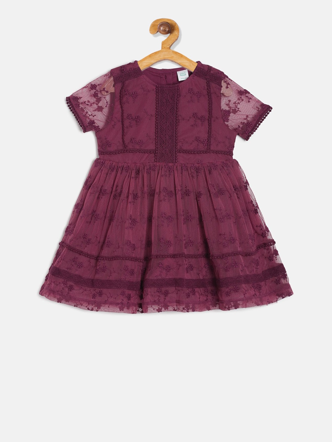 

MINI KLUB Girls Maroon Self Design Fit and Flare Dress