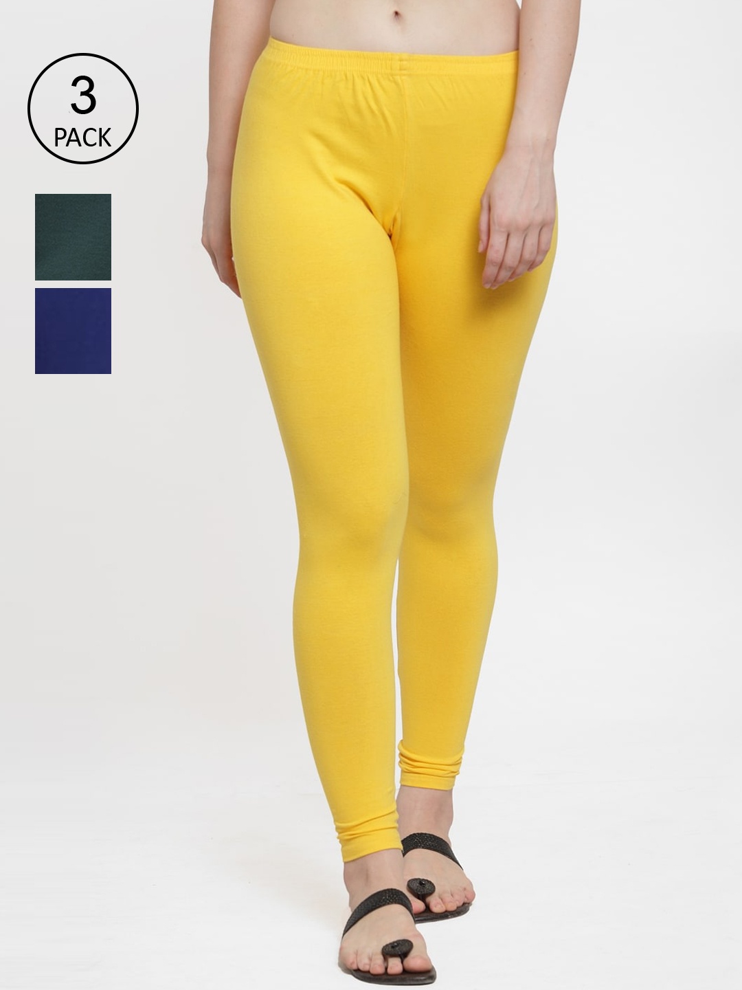 

GRACIT Women Pack of 3 Solid Leggings, Yellow