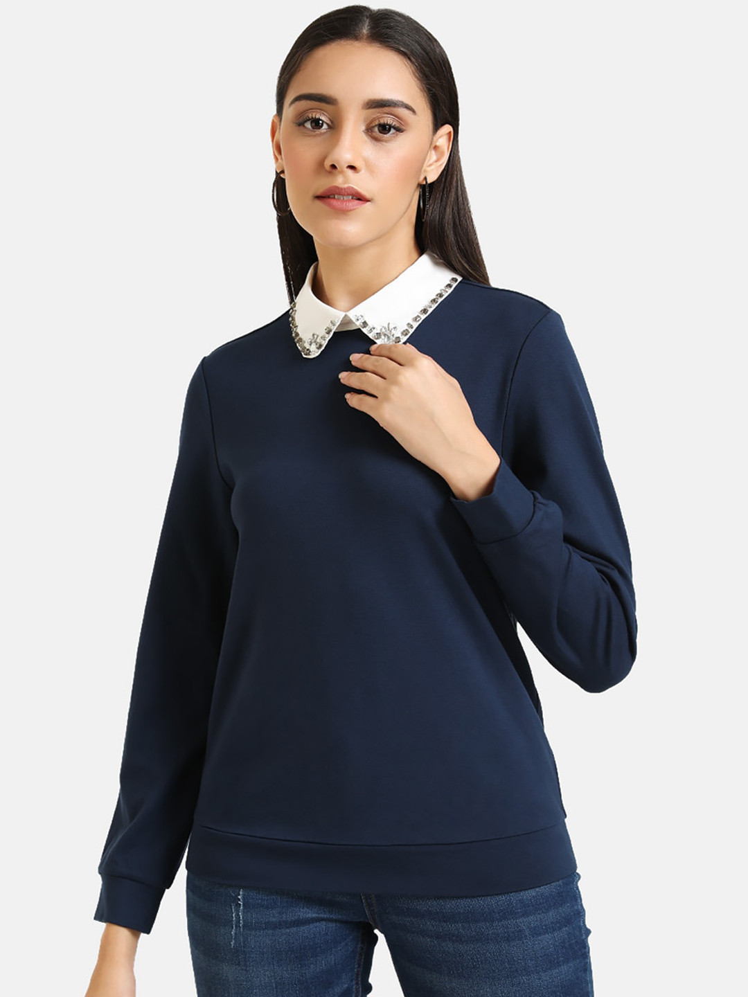 

Kazo Women Navy Blue Solid Pullerover Sweater