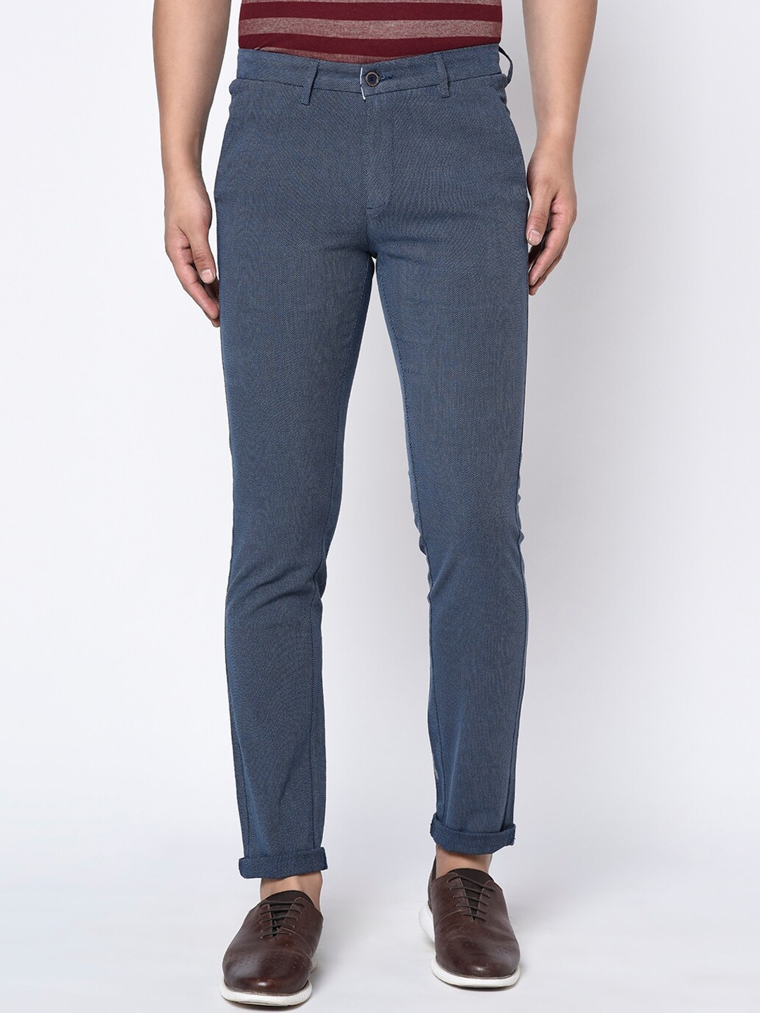 Octave Men Navy Blue Solid Regular Trousers