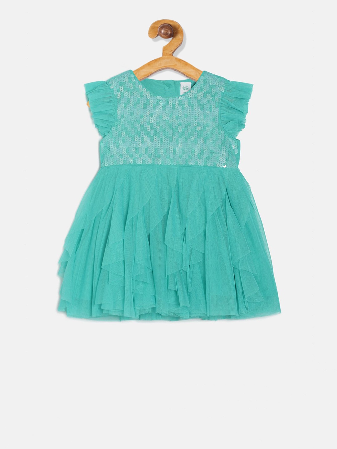MINI KLUB Girls Blue Self Design Fit and Flare Dress