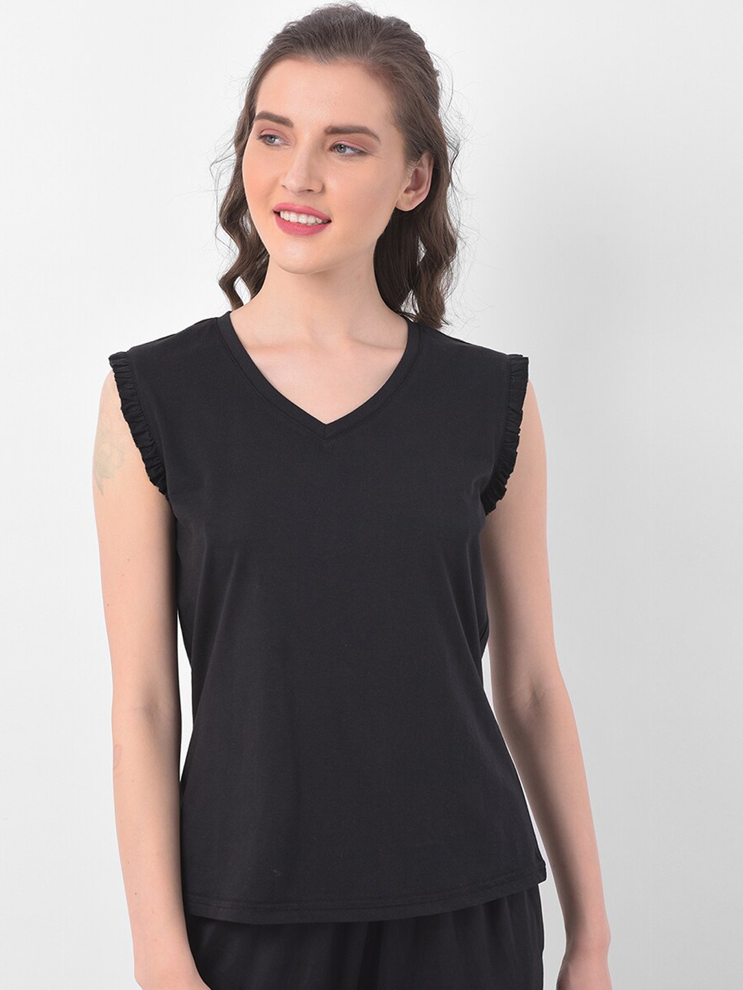 

Clovia Women Black Solid Lounge T-shirt