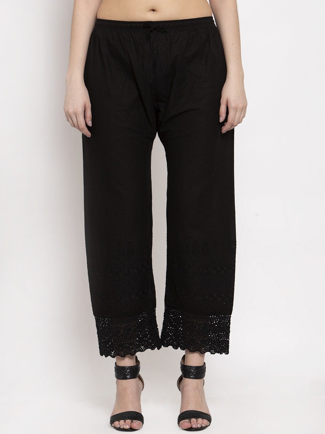 

Miaz Lifestyle Women Black Hem Design Straight Palazzos