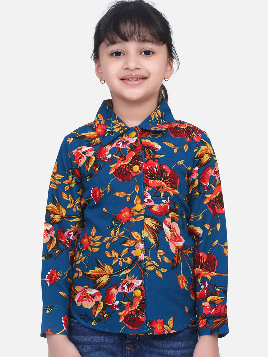 

Cutiekins Girls Teal Blue Printed Shirt Style Top