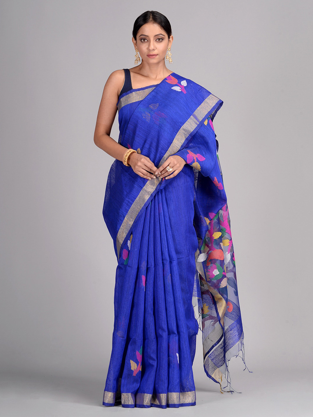 

Mitera Blue Silk Blend Woven Design Taant Saree