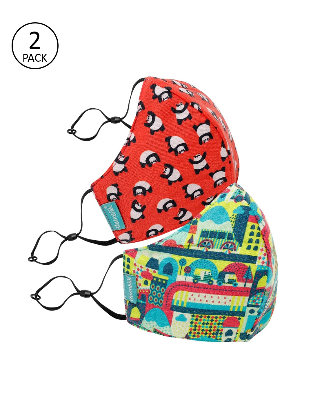 

Chumbak Kids Pack Of 2 3-Ply Adjustable Reusable Protective Outdoor Masks, Red