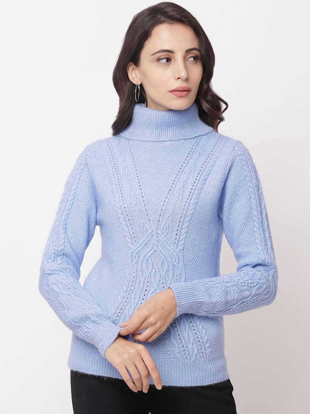 Globus Women Blue Self Design Sweatshirt