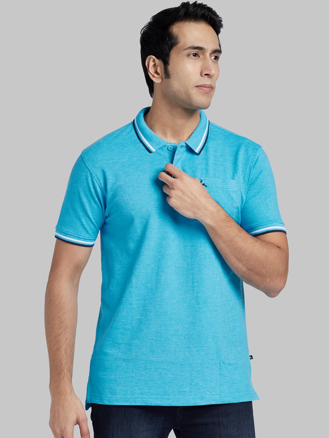 

Parx Men Blue Polo Collar Cotton T-shirt