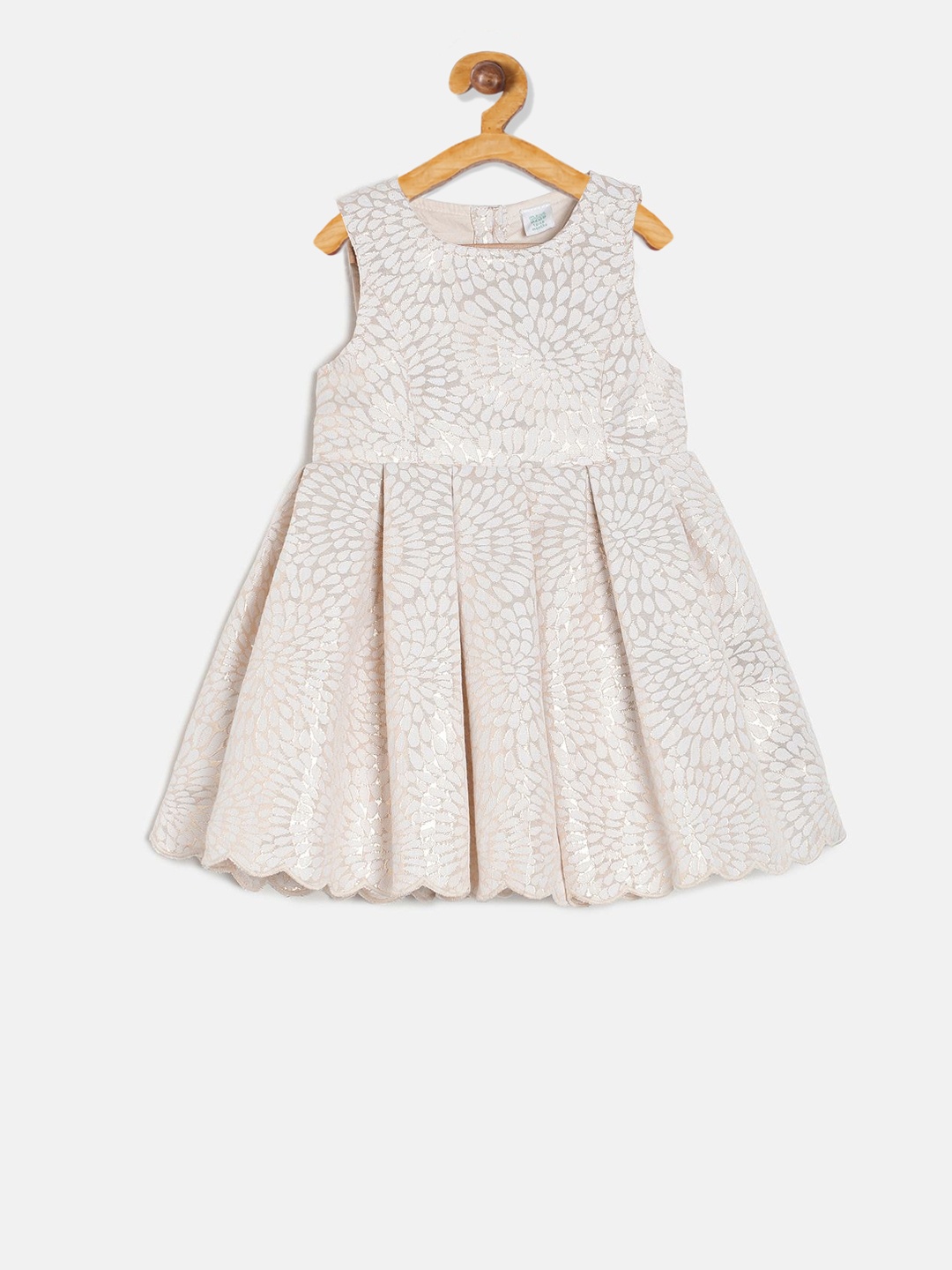 

MINI KLUB Girls Off-White Self Design Fit and Flare Dress