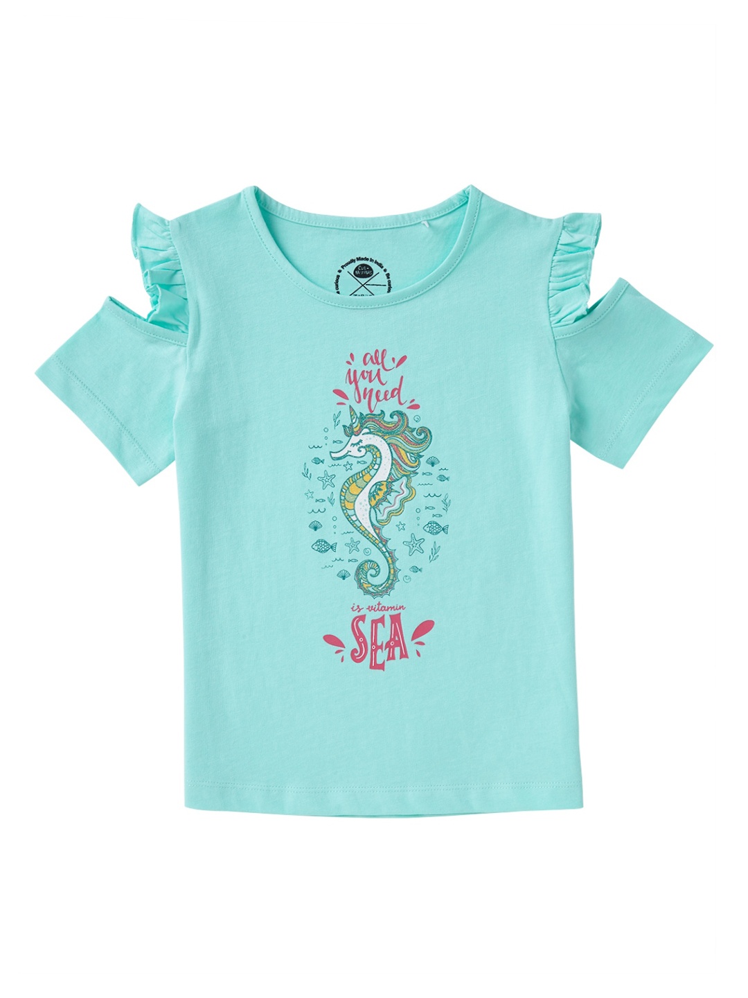 

Cub McPaws Girls Sea Green Printed Round Neck T-shirt