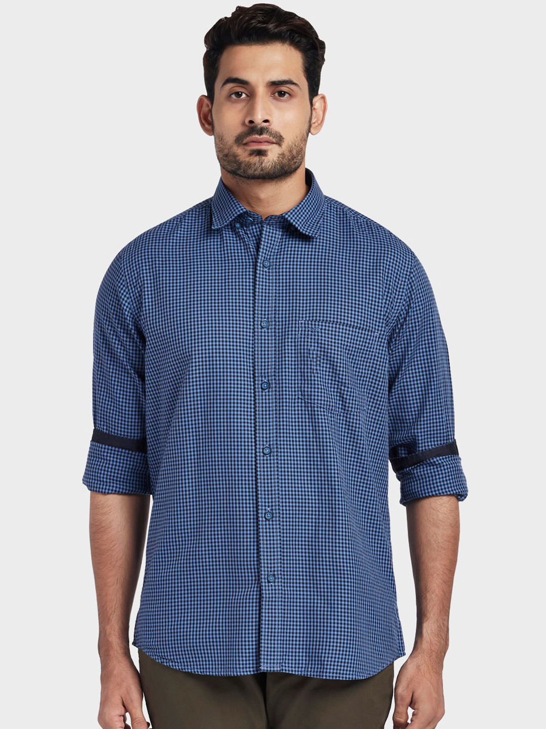 

ColorPlus Men Blue Classic Tailored Fit Checked Casual Shirt