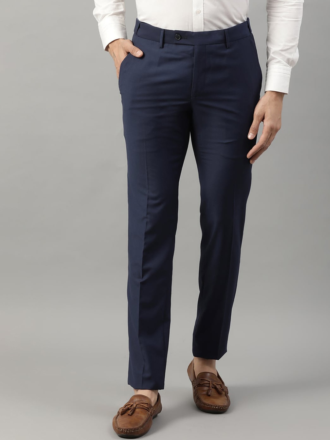 HARSAM Men Navy Blue Regular Fit Solid Formal Trousers