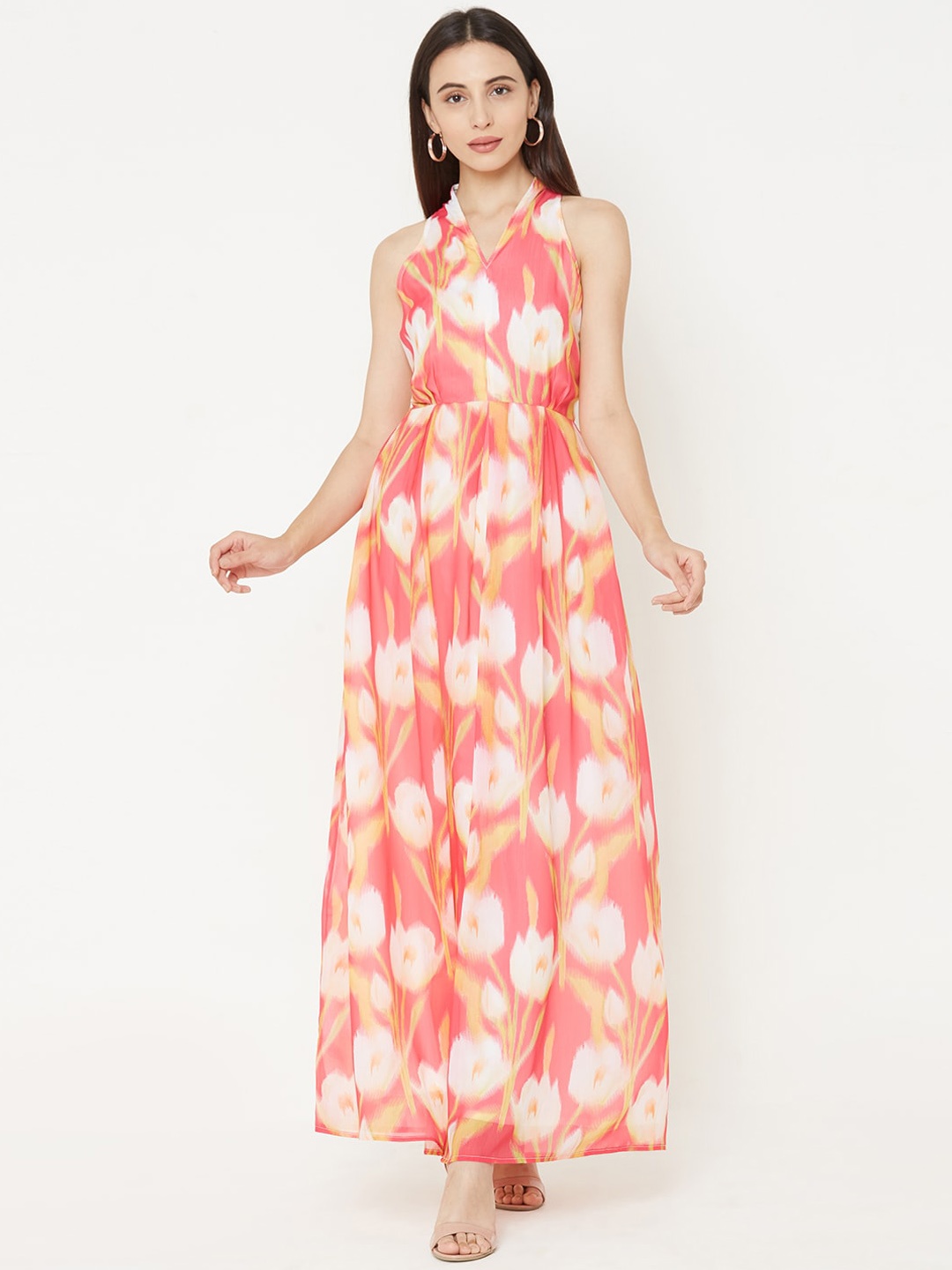 

MISH Women Peach-Coloured Printed Maxi Dress