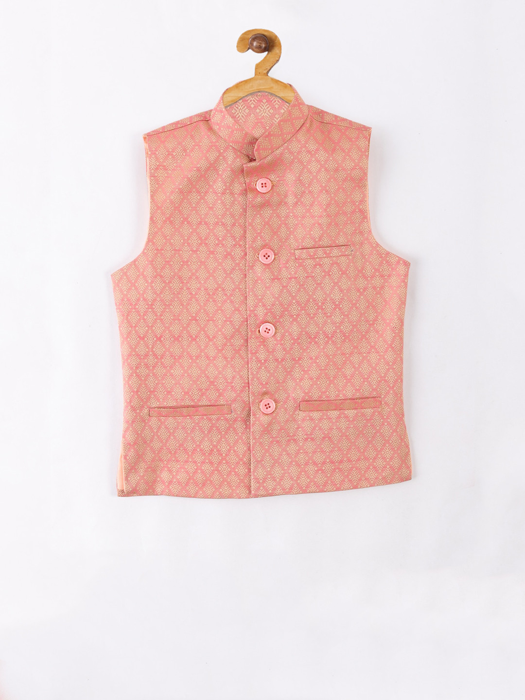 

NAMASKAR Boys Pink & Gold-Coloured Woven Design Nehru Jacket