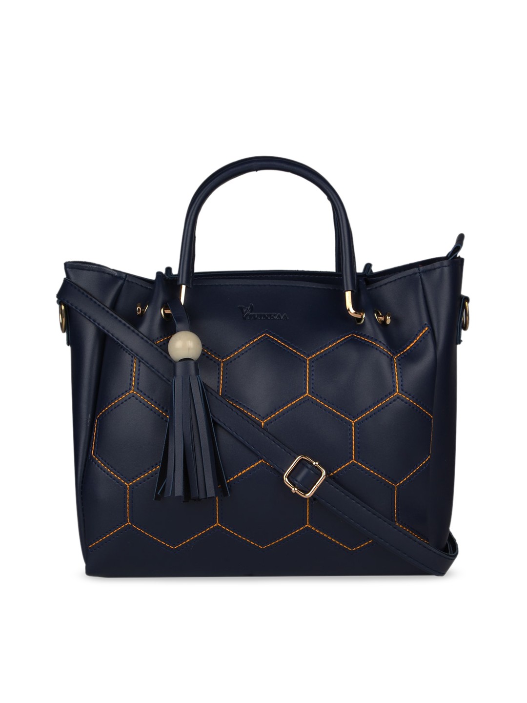 

Vivinkaa Navy Blue Self Design Handheld Bag