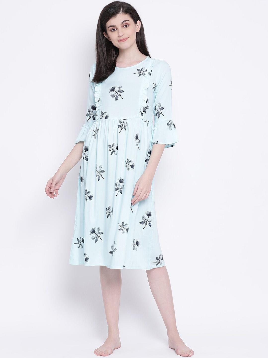 

Clovia Women Blue Floral Printed Maternity Nightdress