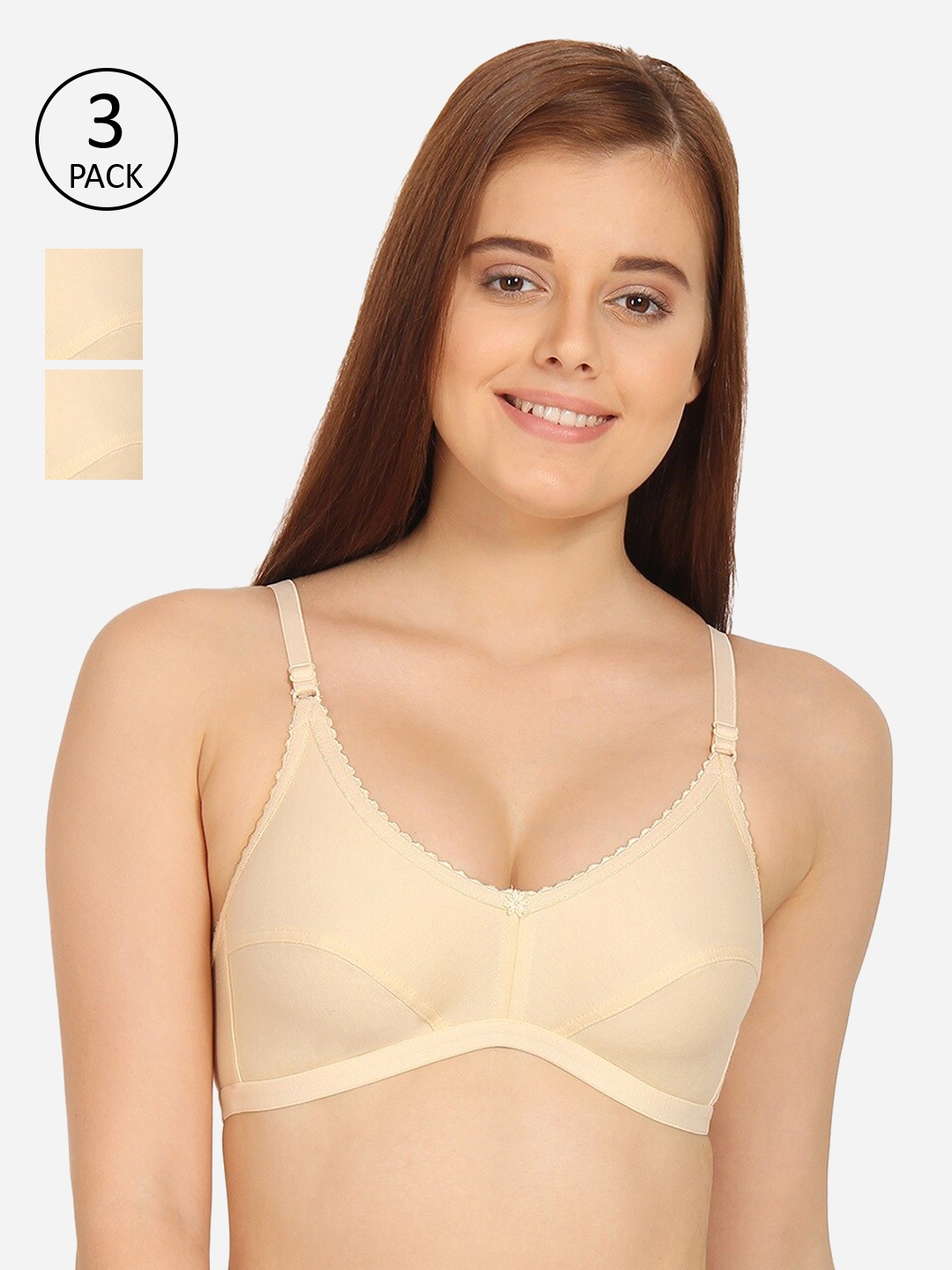 

Innocence Pack Of 3 Solid Non-Wired Non Padded Everyday Bra BBAPLIN90243_28B, Beige