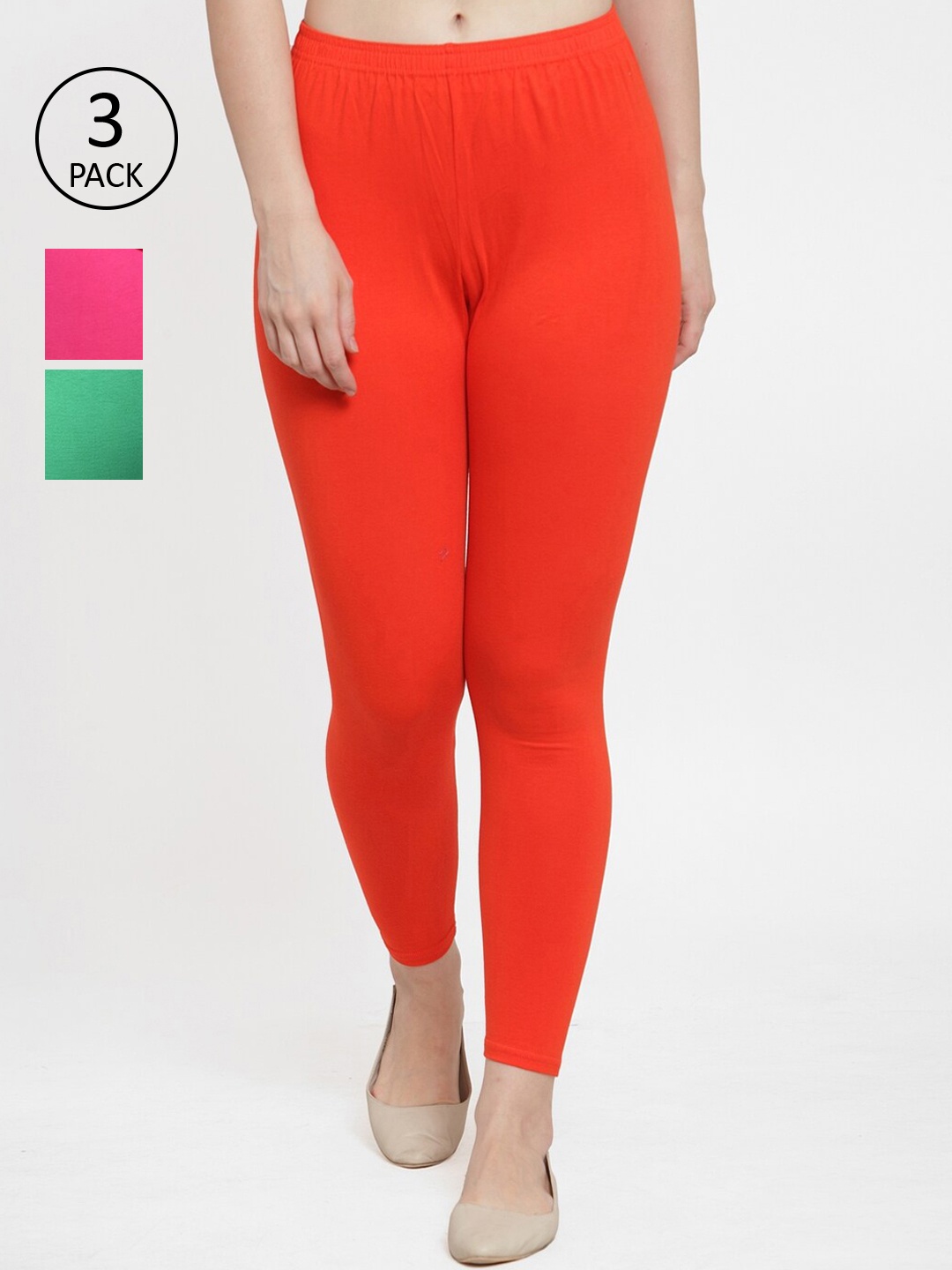 

GRACIT Women Pack of 3 Solid Leggings, Orange