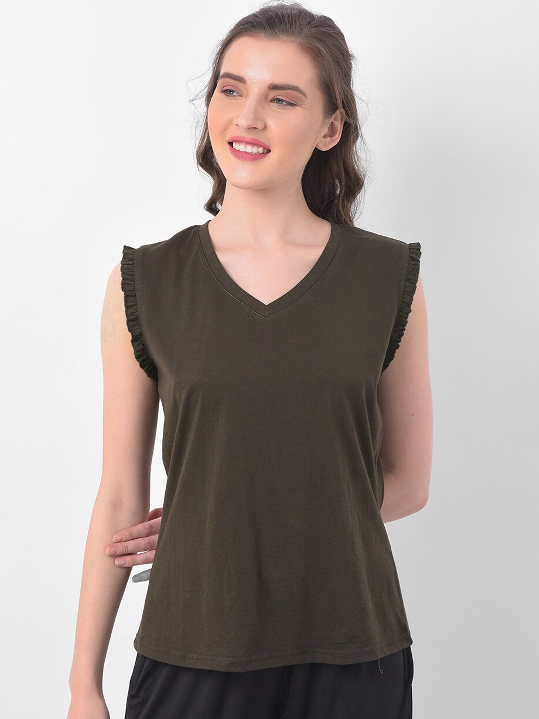 

Clovia Women Green Solid Lounge T-shirt