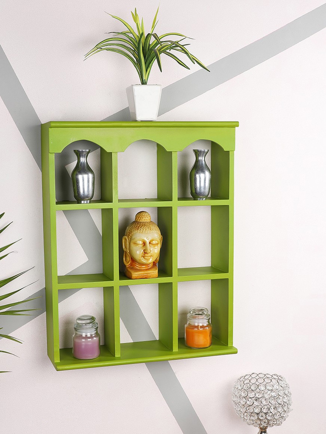 

Home Sparkle Green Handmade Partition Basic Wall Shelf