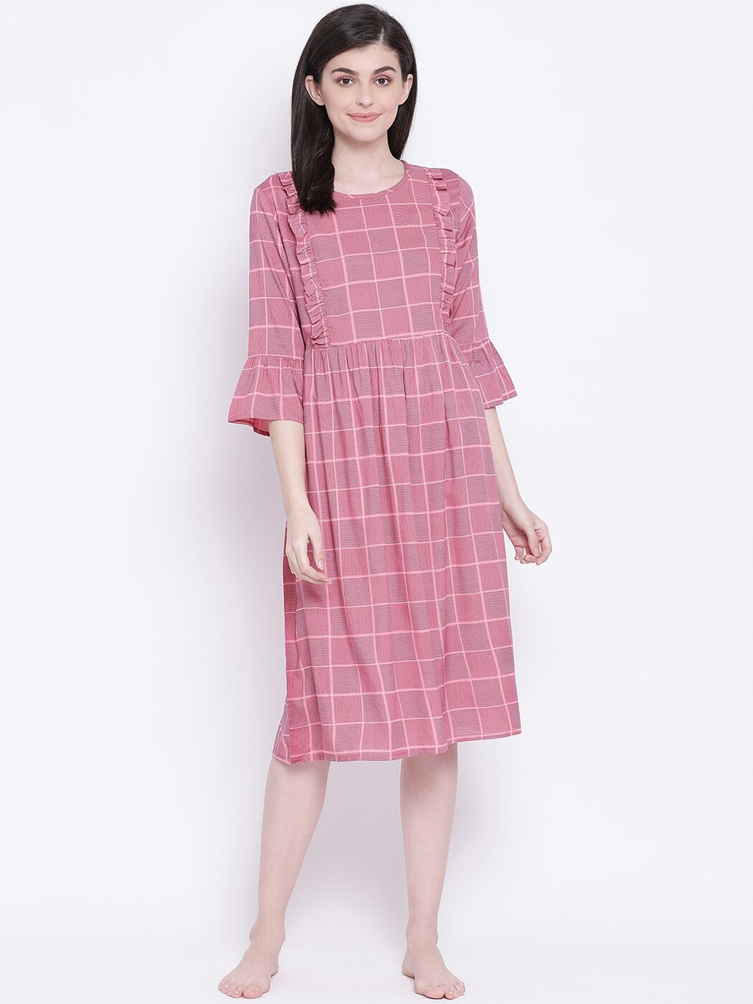 

Clovia Women Pink Checked Maternity Or Feeding Sleepshirt