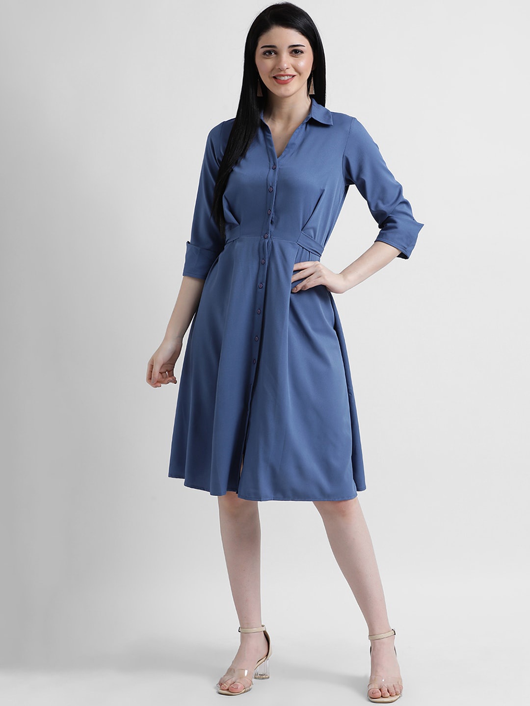 

Zink London Women Blue Solid Shirt Dress