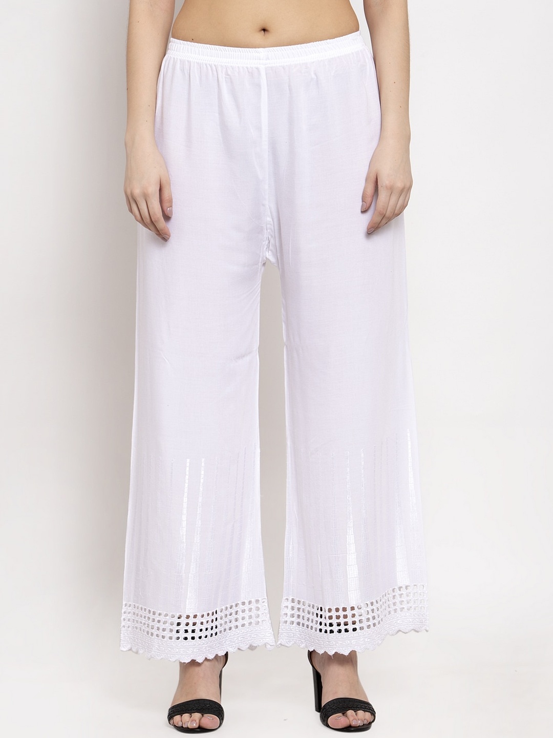 Miaz Lifestyle Women White Solid Straight Palazzos
