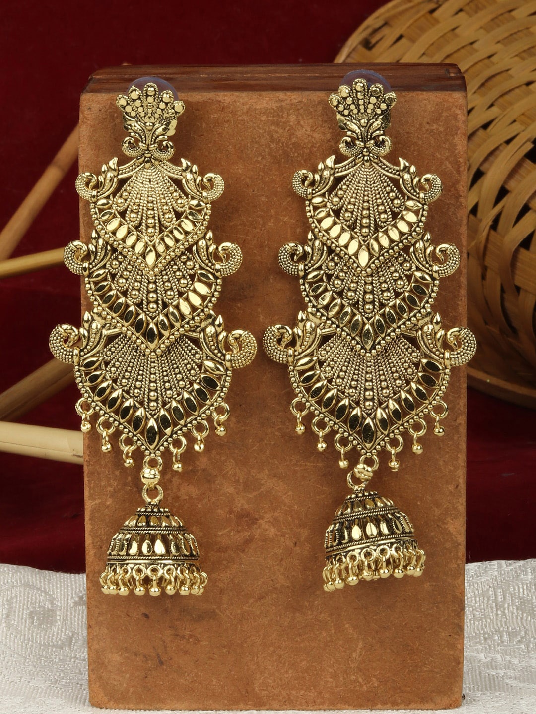 

ANIKAS CREATION Gold-Toned Heart Shaped Drop Earrings