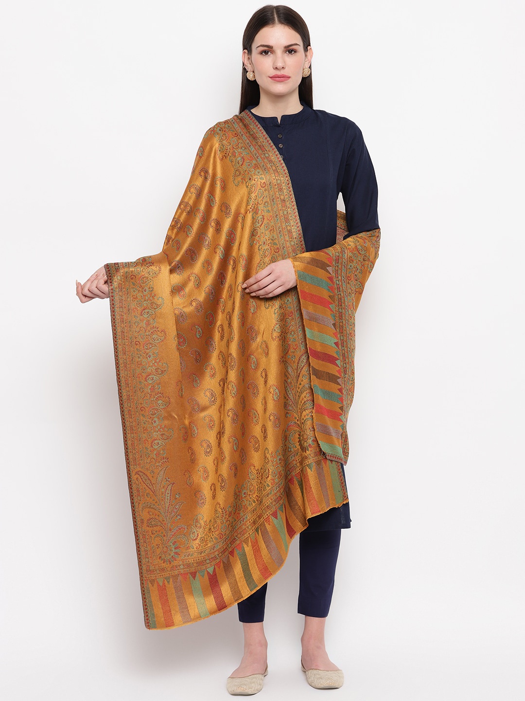 

Tossido Women Mustard Yellow Ethnic Motifs Woven Design Kashmiri Stole