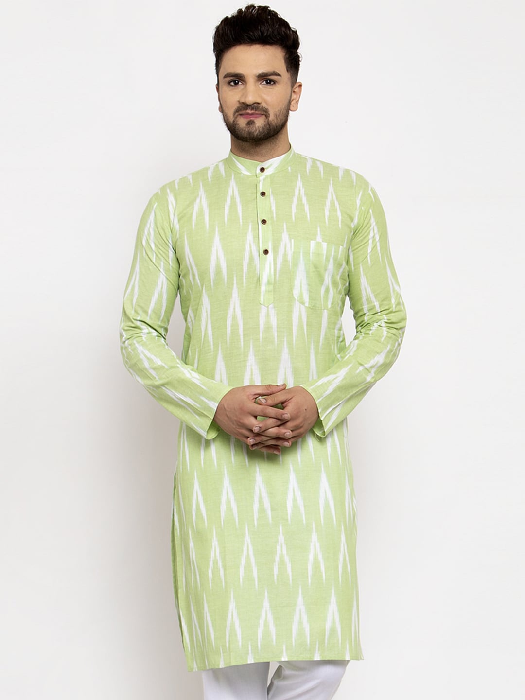 

Jompers Men Lime Green Printed Straight Kurta