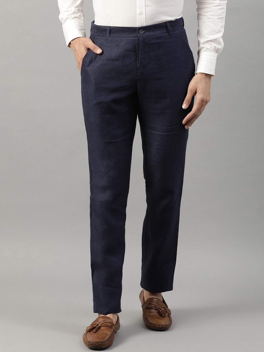 

HARSAM Men Navy Blue Regular Fit Self Design Regular Trousers