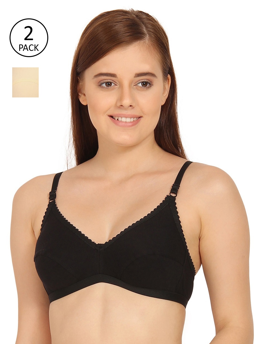 

Innocence Pack Of 2 Solid Non-Padded Non-Wired Everyday Bras BBAPLIN90247, Black