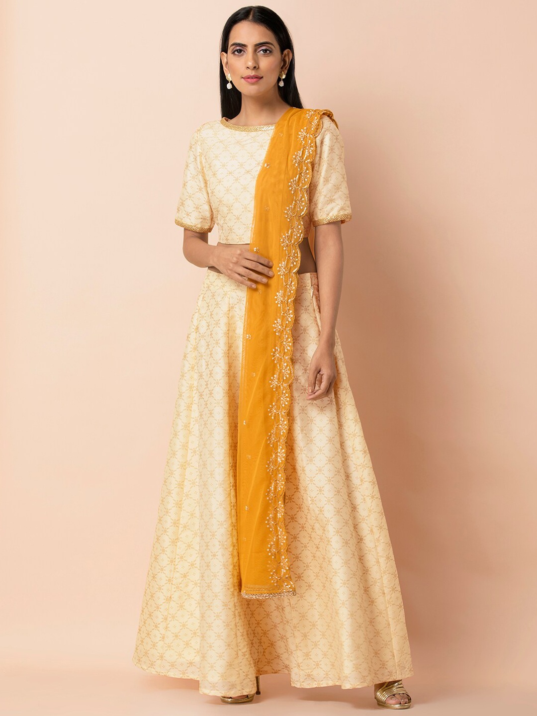 

INDYA Yellow Embroidered Dupatta
