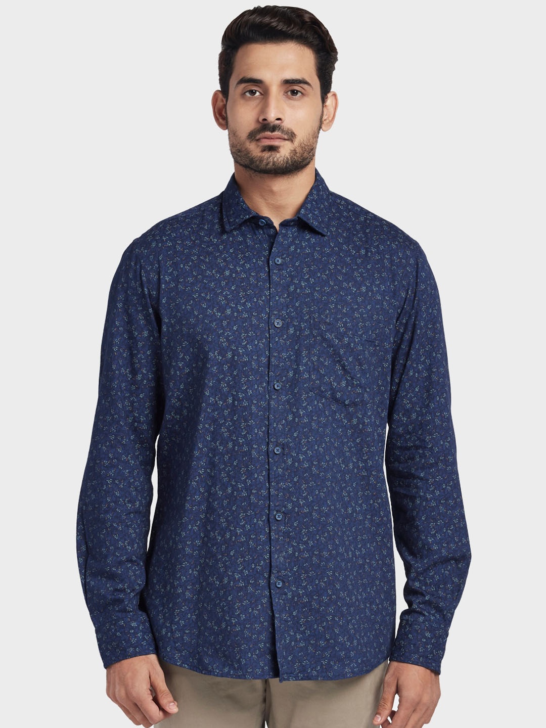 

ColorPlus Men Navy Blue Tailored Fit Printed Casual Shirt