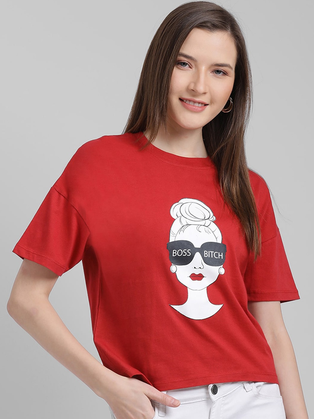 

Zink London Women Red Printed Pure Cotton Tshirts