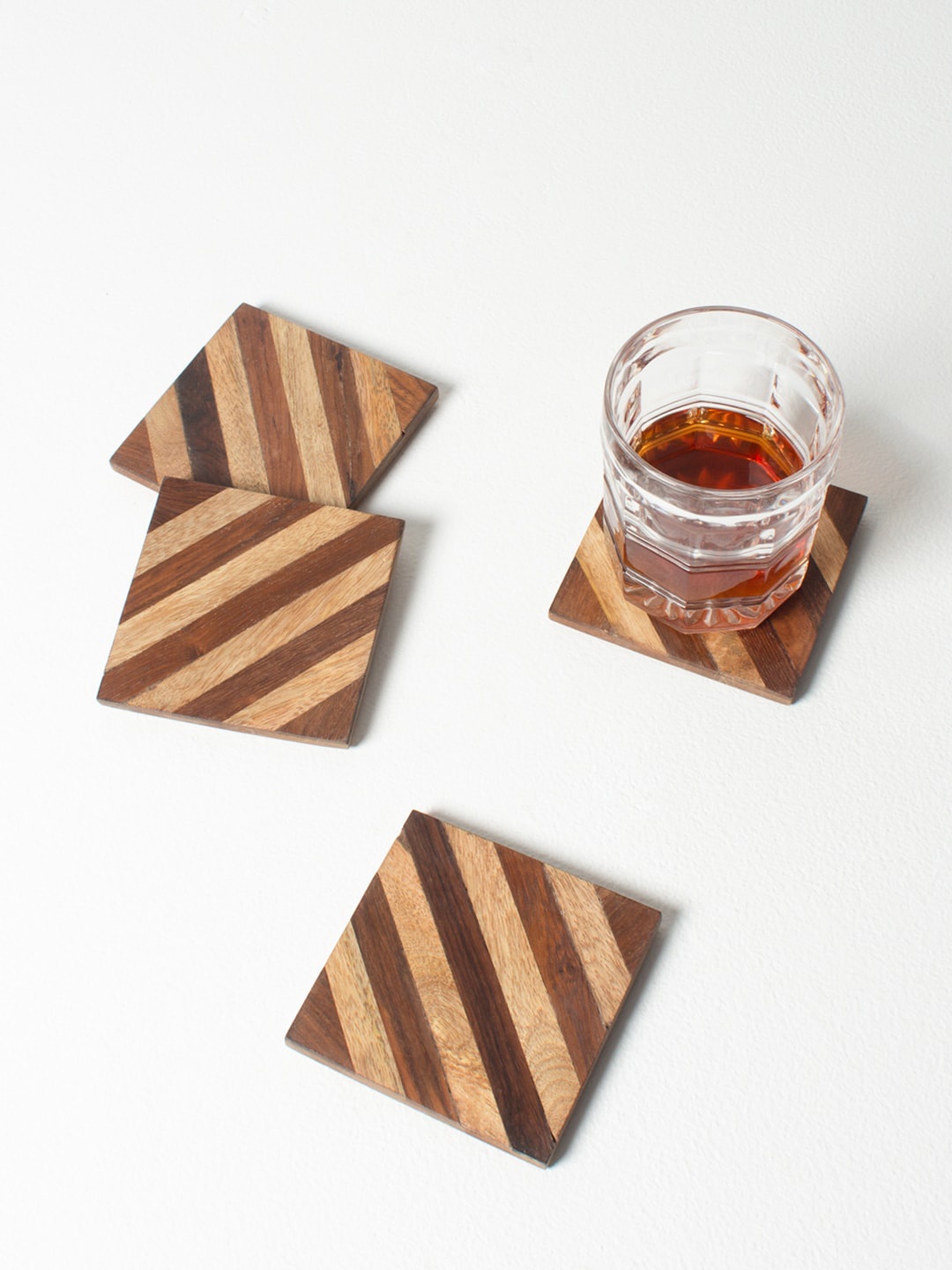CASA DECOR Set Of 4 Brown Handcrafted Square Coasters
