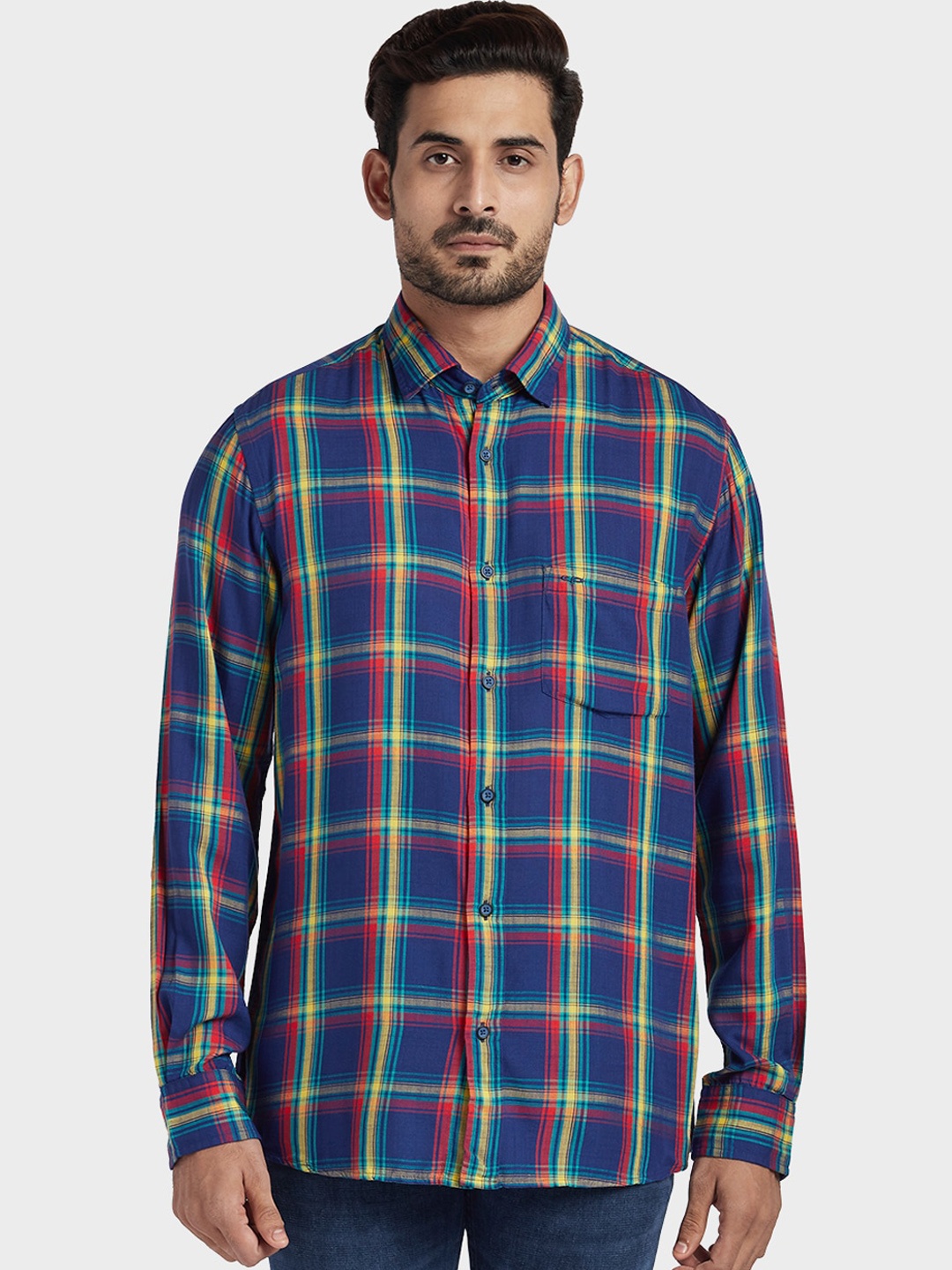 

ColorPlus Men Blue Tailored Fit Checked Casual Shirt