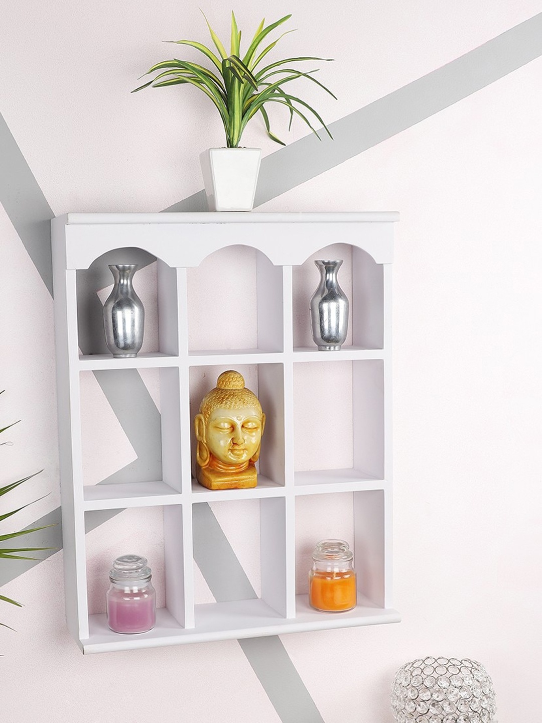 

Home Sparkle White Handmade Partition Basic Wall Shelf