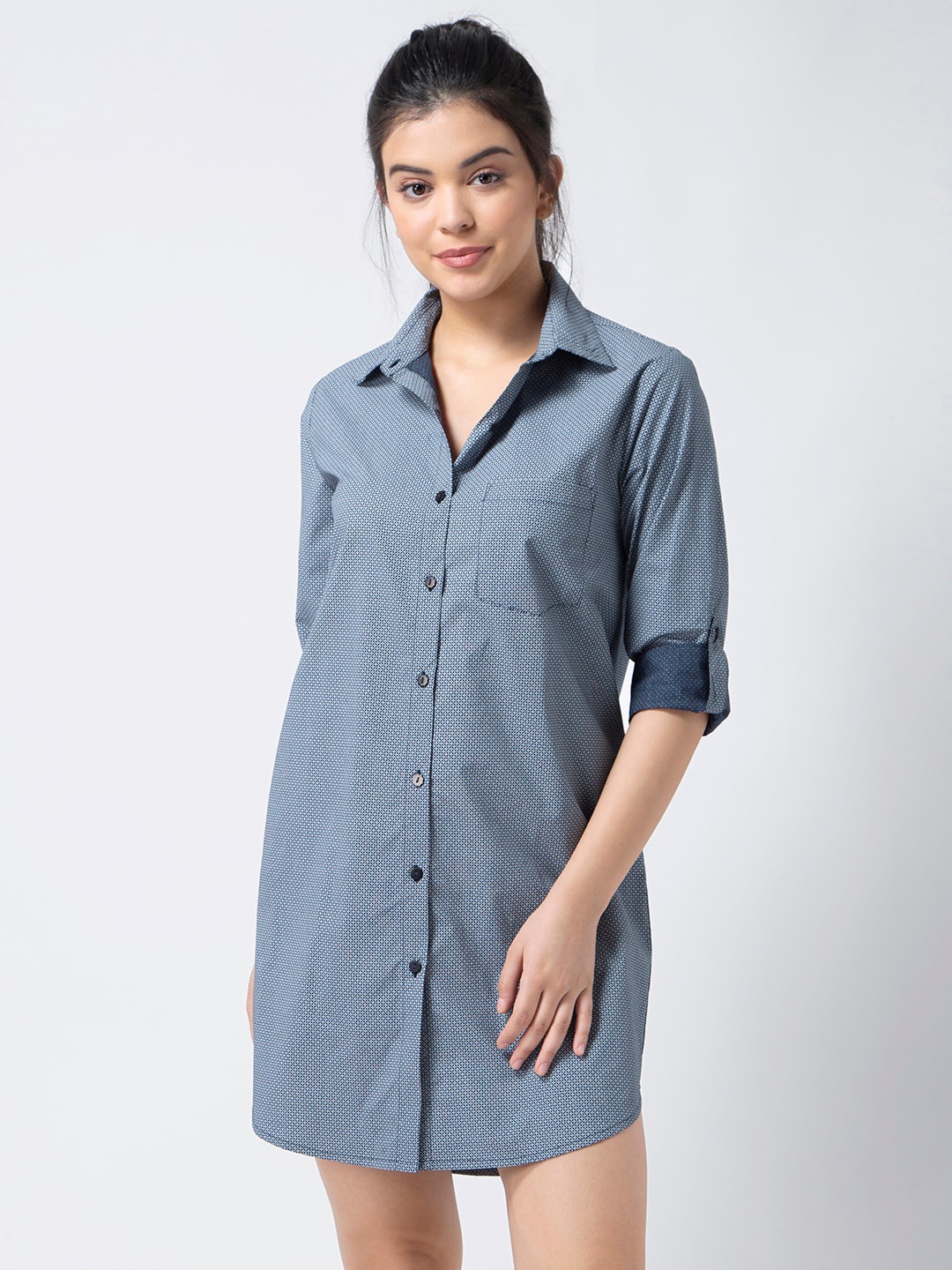 

ADORENITE Women Blue & White Printed Pure Cotton Nightdress