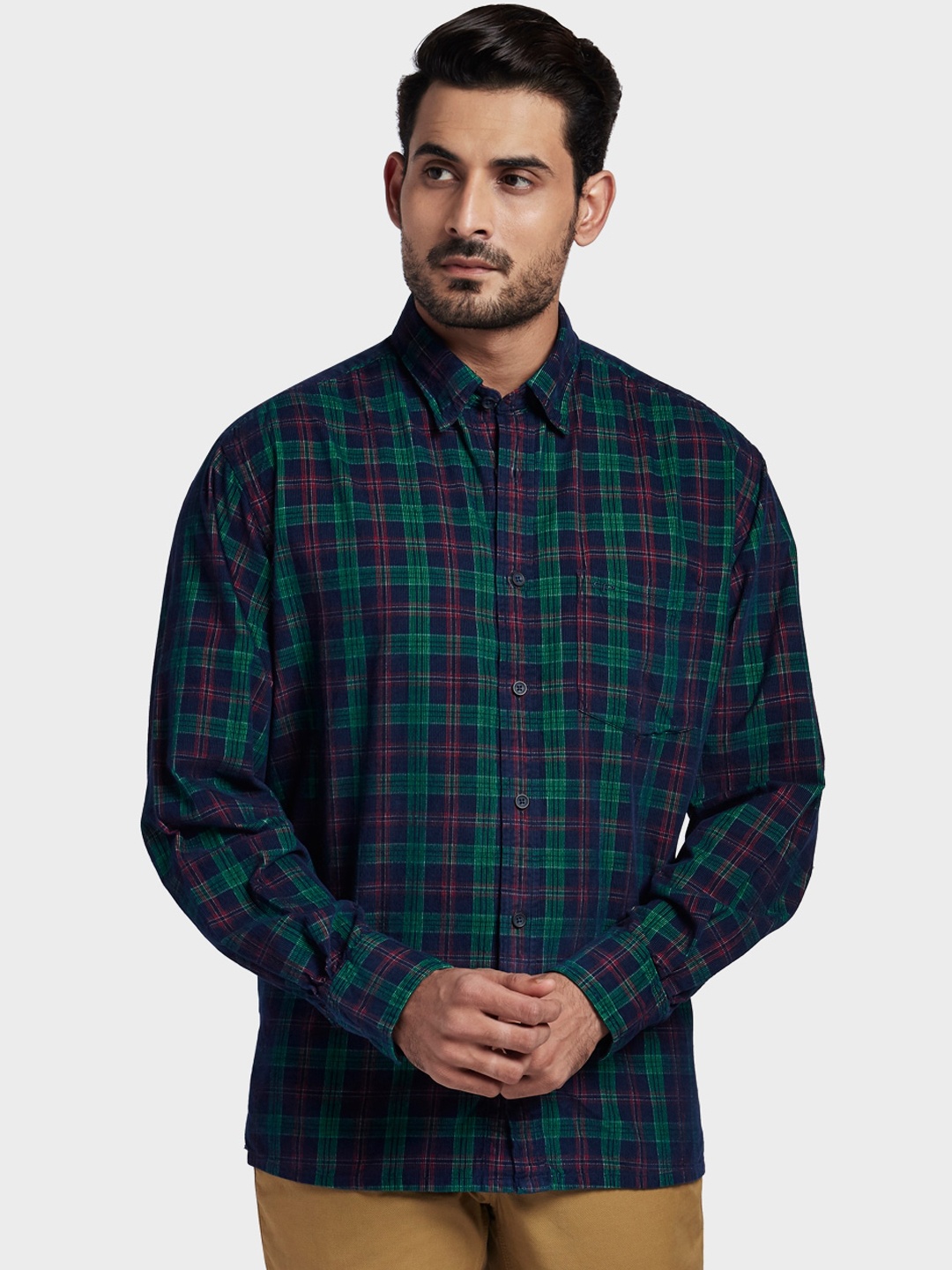 

ColorPlus Men Green & Blue Regular Fit Checked Casual Shirt