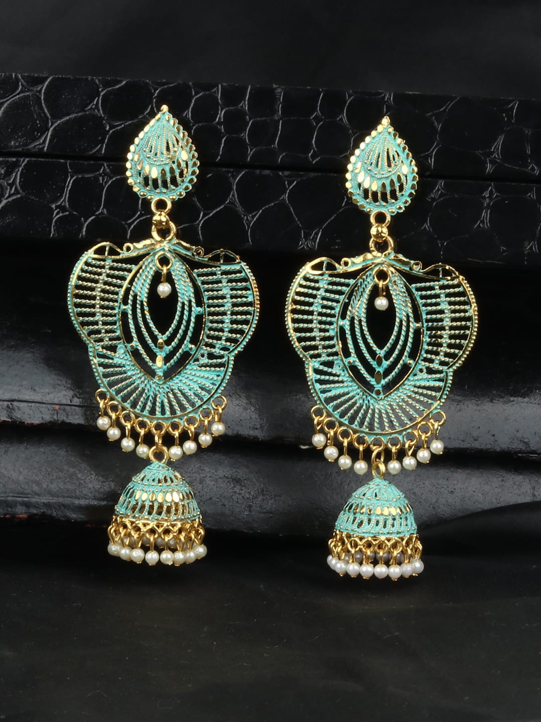 

ANIKAS CREATION Sea Green Dome Shaped Jhumkas