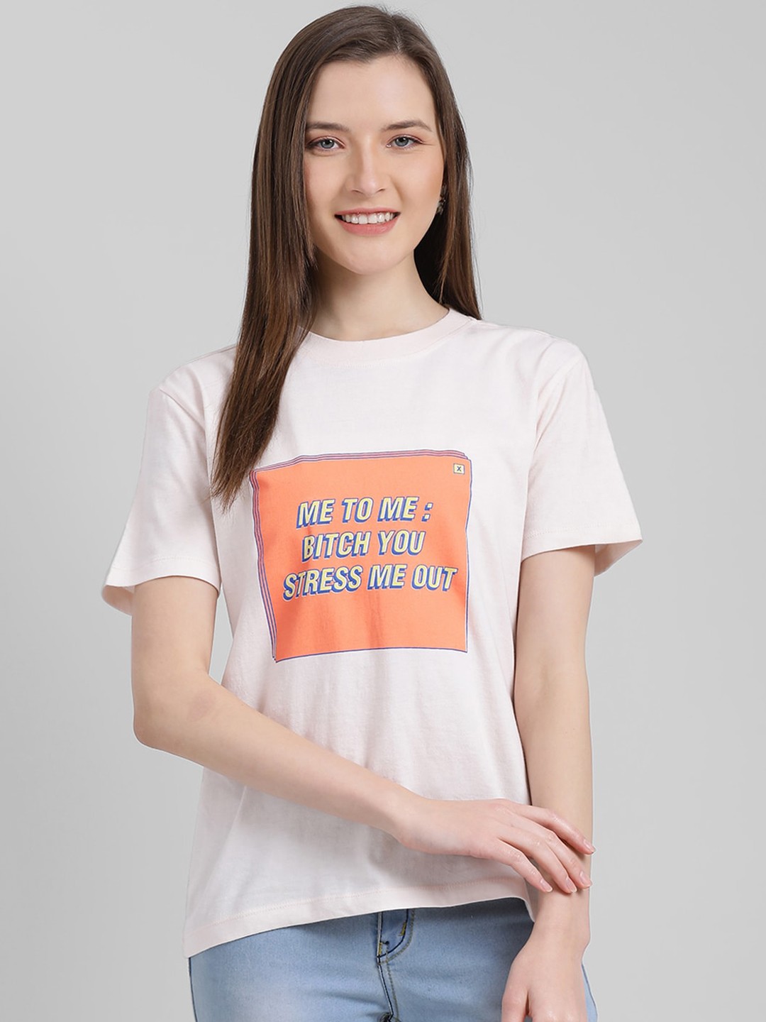 

Zink London Women Pink Printed Round Neck T-shirt