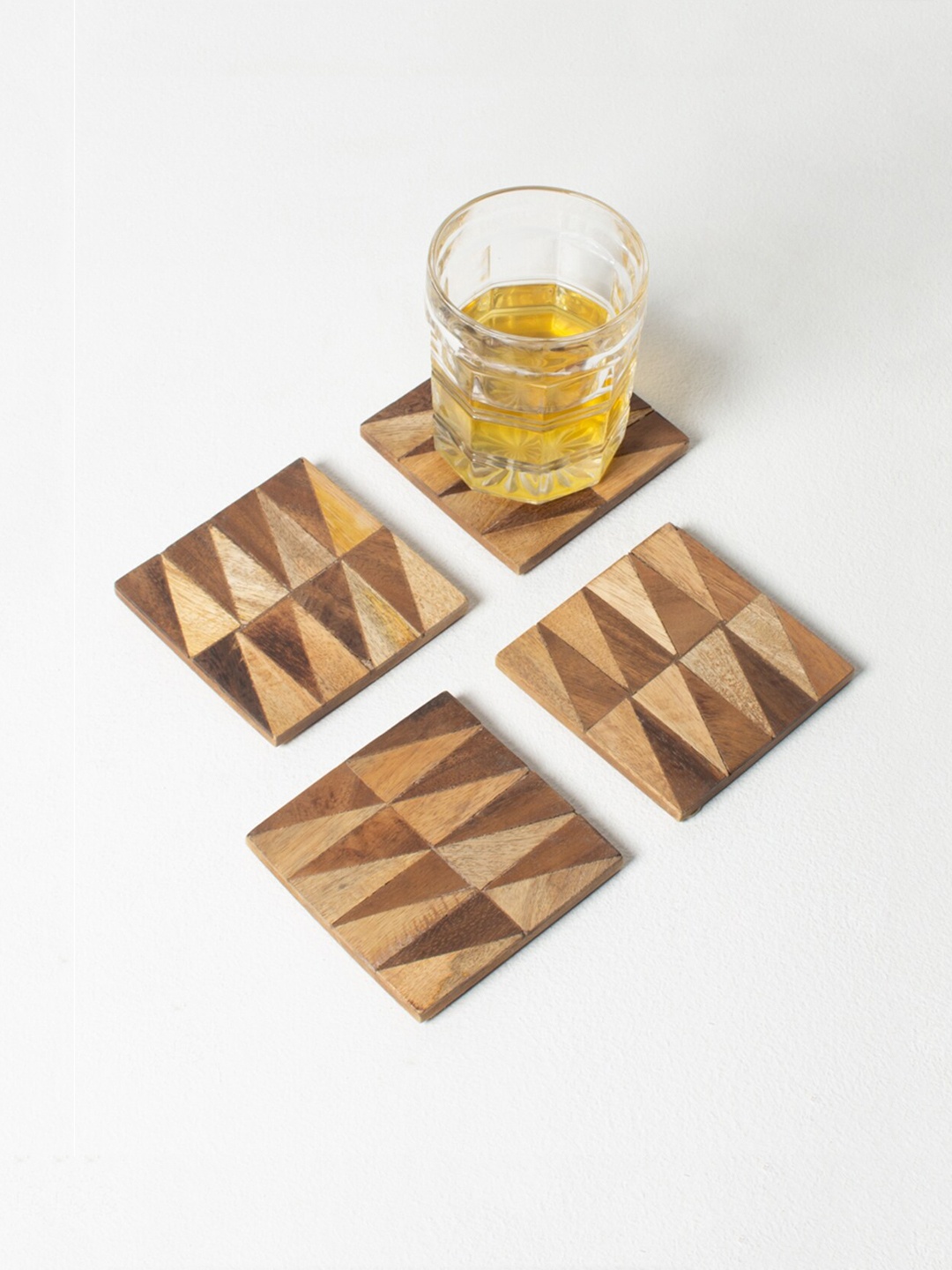 

Casa Decor Set of 4 Brown & Beige Square Parquet Coasters